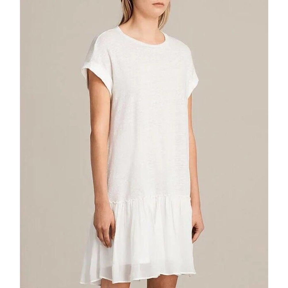 AllSaints Jody Ivory Linen Knit Chiffon Jersey Mini Shift Dress XSmall